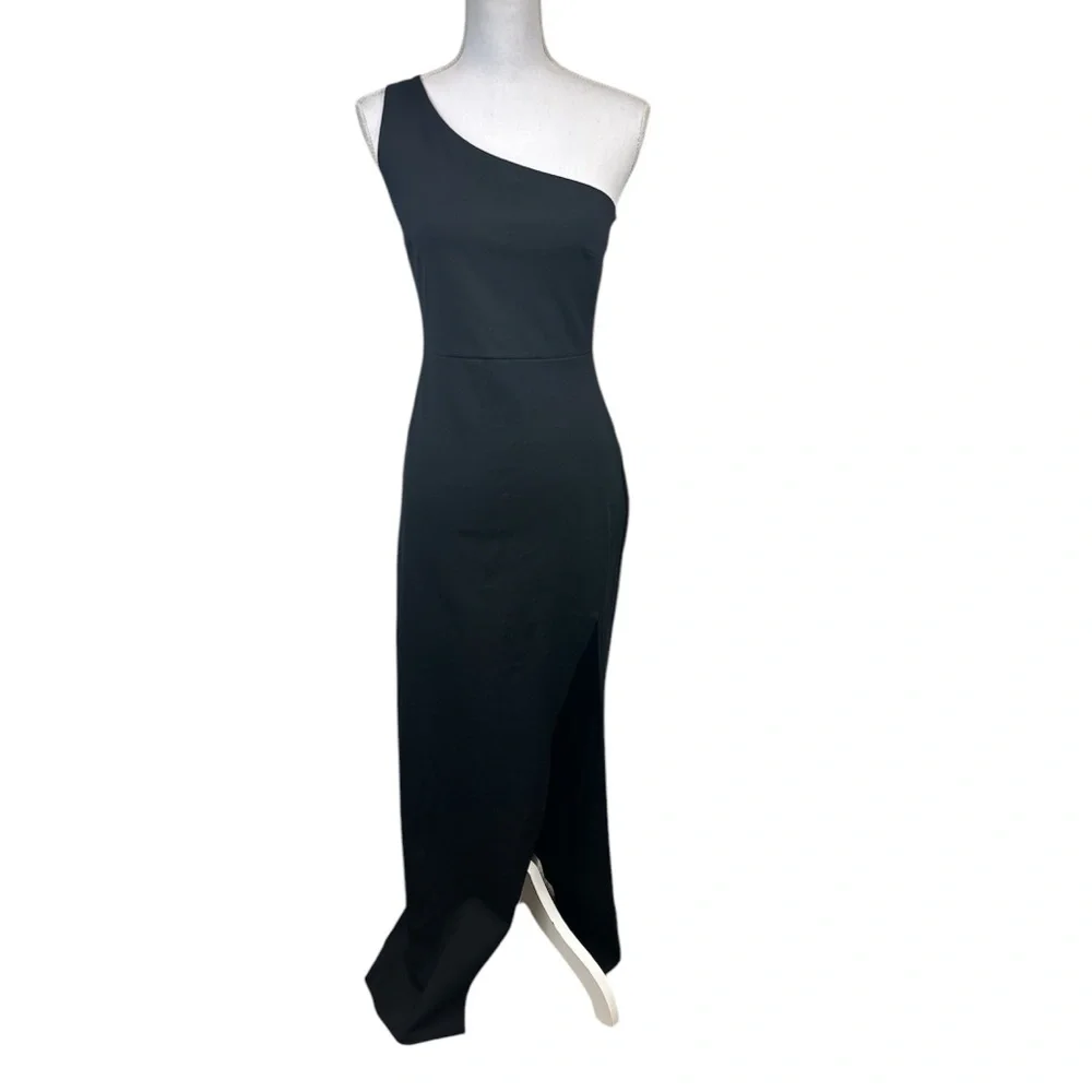 Lulus Good Times Only Classic Black One-Shoulder Maxi Dress Size Medium NWOT - Picture 2 of 11